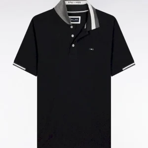 Alternative view of Polo manches courtes en coton noir détails tricolores coupe ample