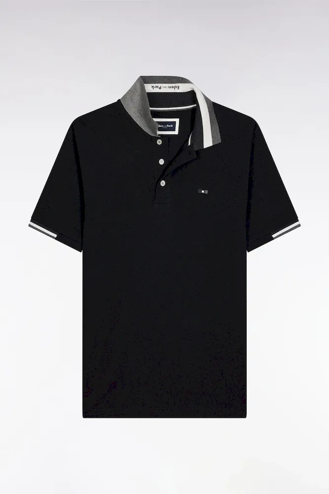 Polo Manches Courtes En Coton Noir Détails Tricolores Coupe Ample