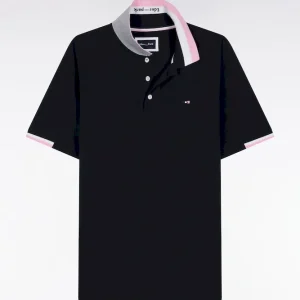 Alternative view of Polo manches courtes en coton marine détails tricolores coupe ample