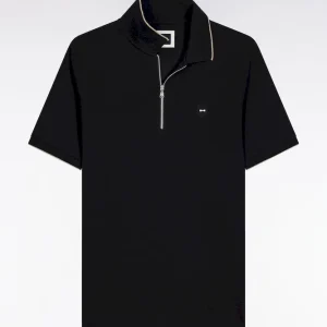 Alternative view of Polo manches courtes en piqué coton stretch noir zippé coupe slim