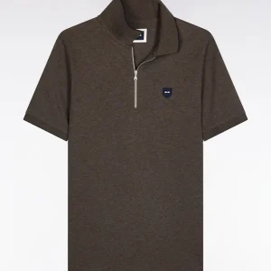 Alternative view of Polo manches courtes en piqué coton stretch marron zippé coupe slim