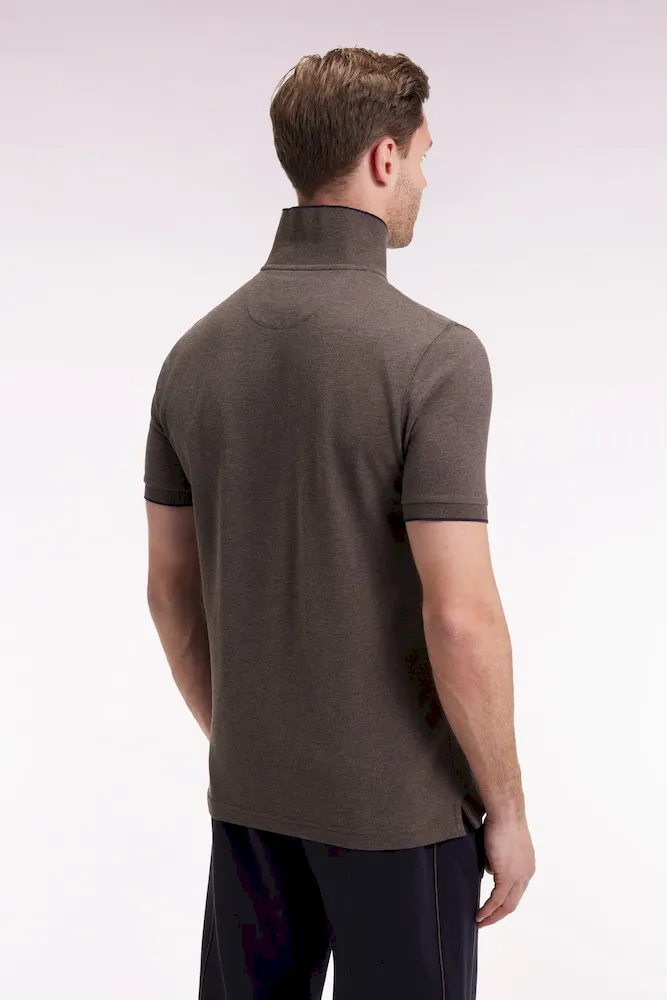 Polo manches courtes en piqué coton stretch marron zippé coupe slim – Bild 5