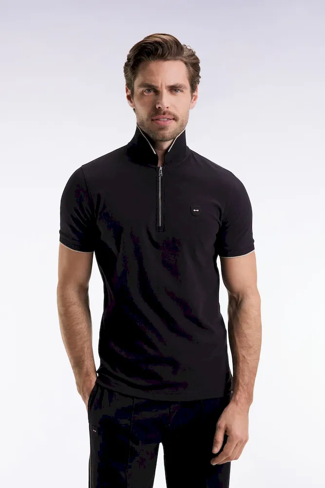 Polo manches courtes en piqué coton stretch noir zippé coupe slim – Bild 3
