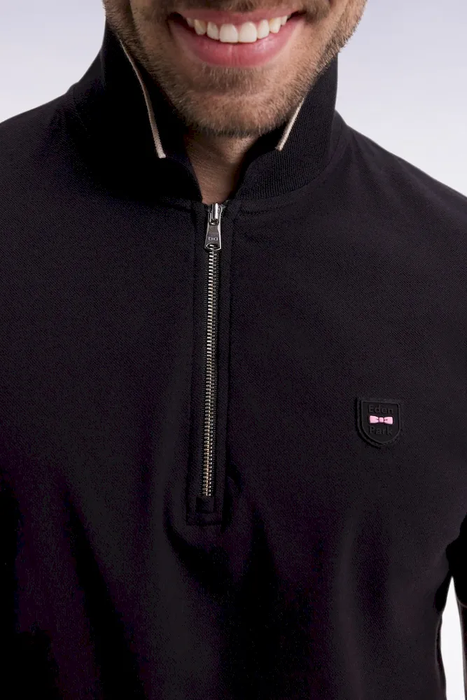 Polo manches courtes en piqué coton stretch noir zippé coupe slim – Bild 4