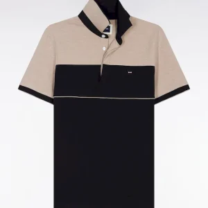 Alternative view of Polo bicolore manches courtes en piqué coton stretch noir coupe slim