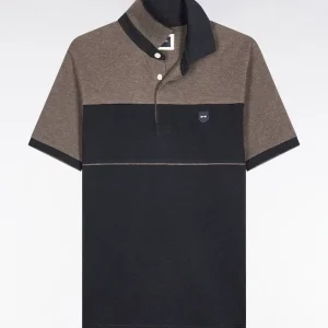 Alternative view of Polo bicolore manches courtes en piqué coton stretch marine coupe slim