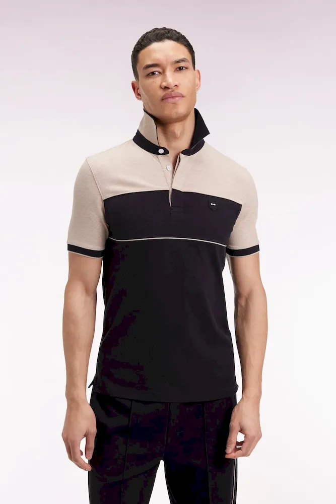 Polo bicolore manches courtes en piqué coton stretch noir coupe slim – Bild 3