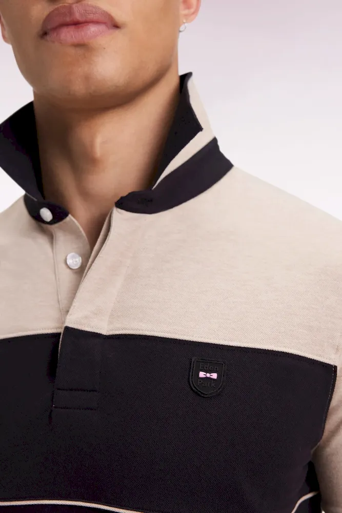 Polo bicolore manches courtes en piqué coton stretch noir coupe slim – Bild 4