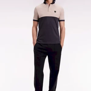 Polo bicolore manches courtes en piqué coton stretch gris foncé coupe slim