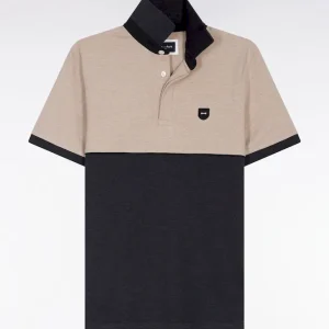 Alternative view of Polo bicolore manches courtes en piqué coton stretch gris foncé coupe slim