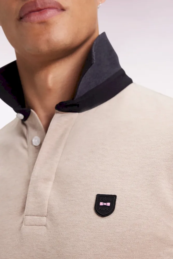 Polo bicolore manches courtes en piqué coton stretch gris foncé coupe slim – Bild 4