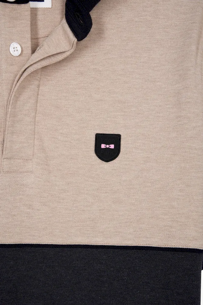 Polo bicolore manches courtes en piqué coton stretch gris foncé coupe slim – Bild 5