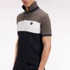 Polo tricolore manches courtes en piqué coton stretch marron coupe slim