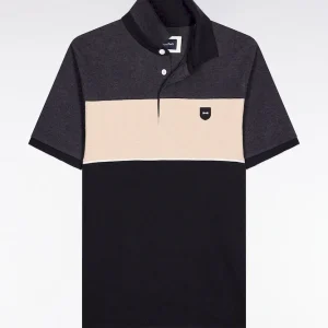 Alternative view of Polo tricolore manches courtes en piqué coton stretch gris coupe slim