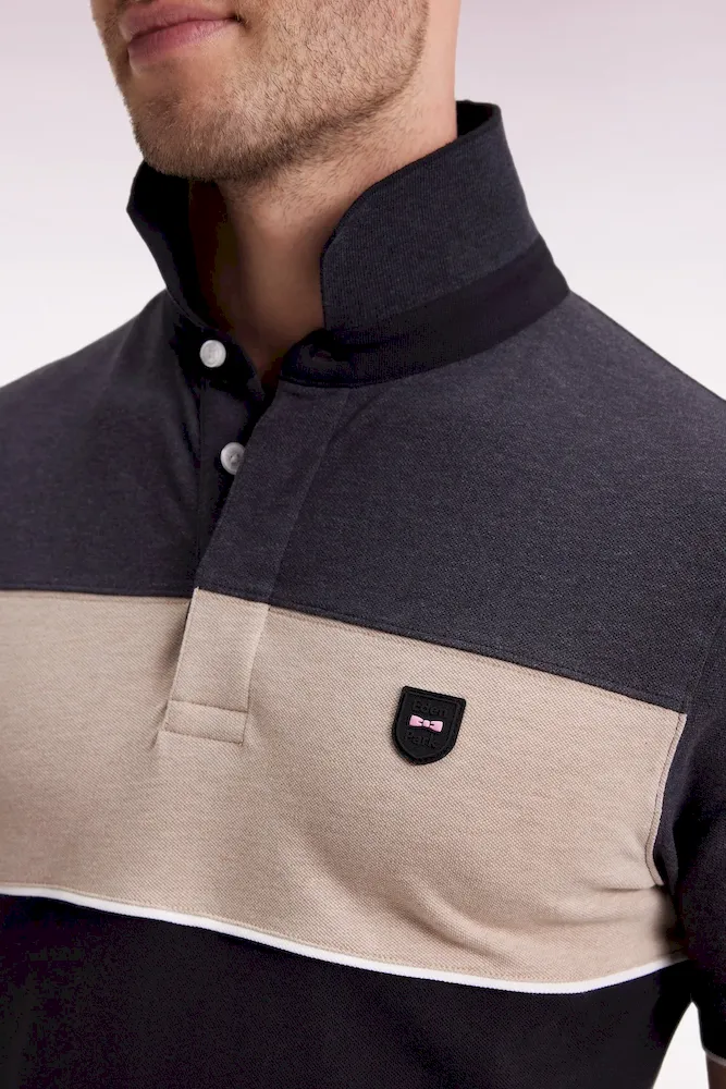 Polo tricolore manches courtes en piqué coton stretch gris coupe slim – Bild 4