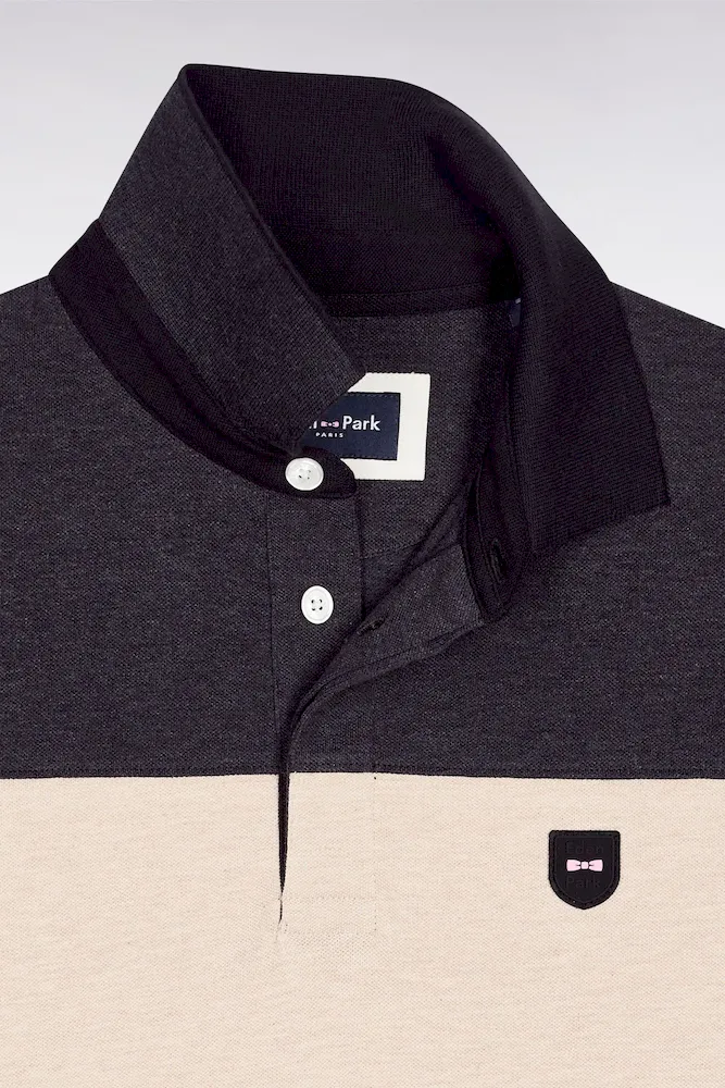 Polo tricolore manches courtes en piqué coton stretch gris coupe slim – Bild 6