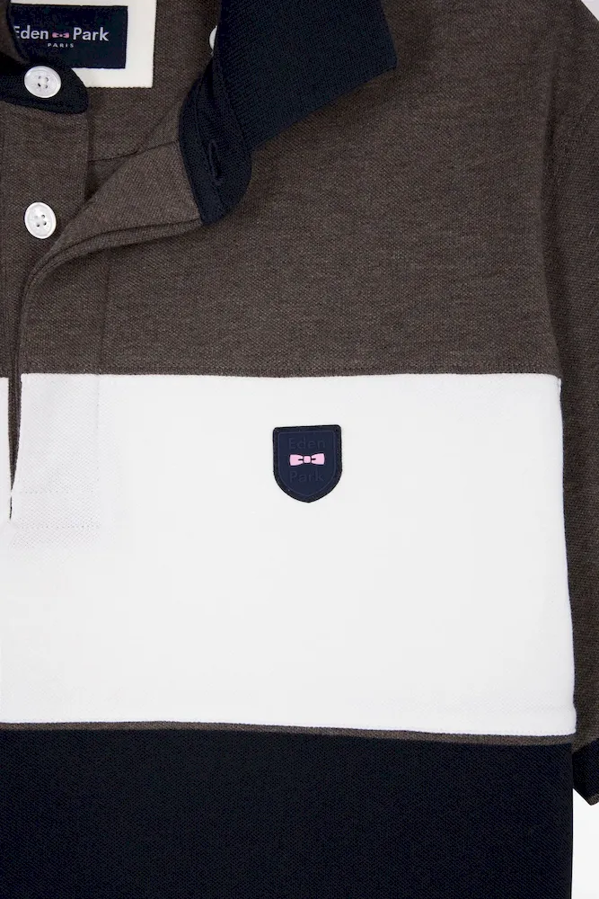 Polo tricolore manches courtes en piqué coton stretch marron coupe slim – Bild 6