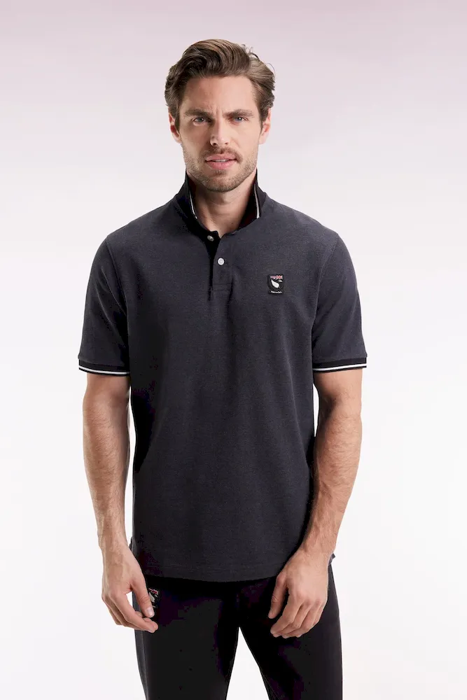 Polo manches courtes Nouvelle Zélande en piqué coton gris coupe ample – Bild 3