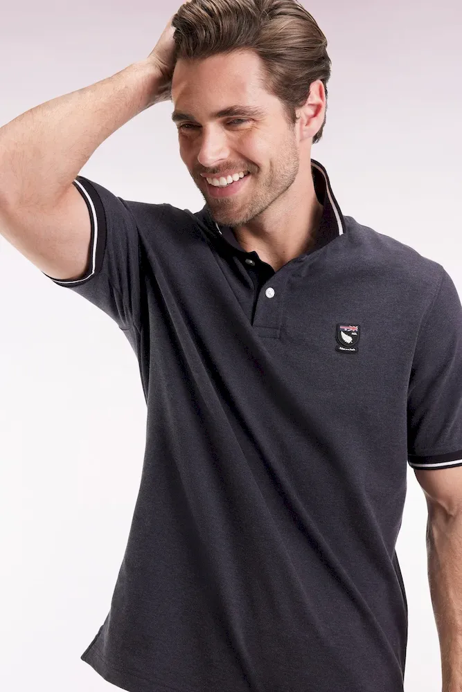 Polo manches courtes Nouvelle Zélande en piqué coton gris coupe ample