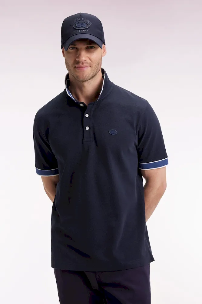 Polo manches courtes en coton marine coupe ample – Bild 3