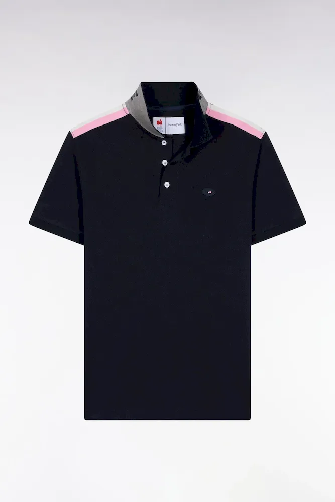 Polo XV De France Manches Courtes En Coton Marine Coupe Droite