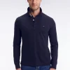 Polo à manches longues en coton stretch marine coupe slim