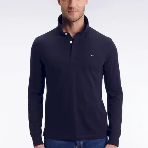 Polo à manches longues en coton stretch marine coupe slim