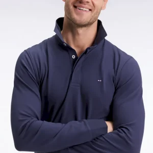 Polo à manches longues en coton stretch gris coupe slim