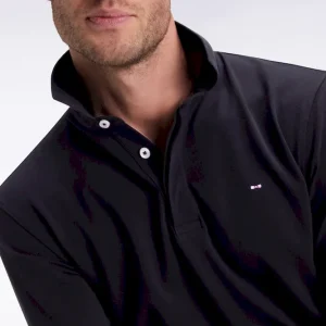 Polo à manches longues en coton stretch noir coupe slim