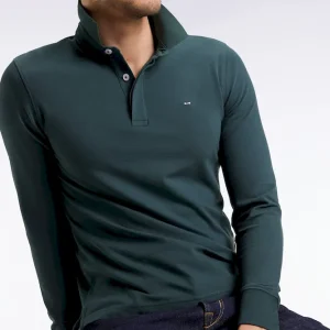 Polo à manches longues en coton stretch vert bouteille coupe slim