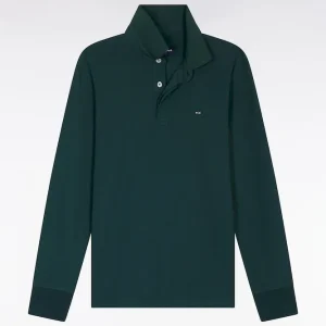 Alternative view of Polo à manches longues en coton stretch vert bouteille coupe slim