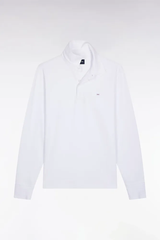 Polo à Manches Longues En Coton Stretch Blanc Coupe Slim