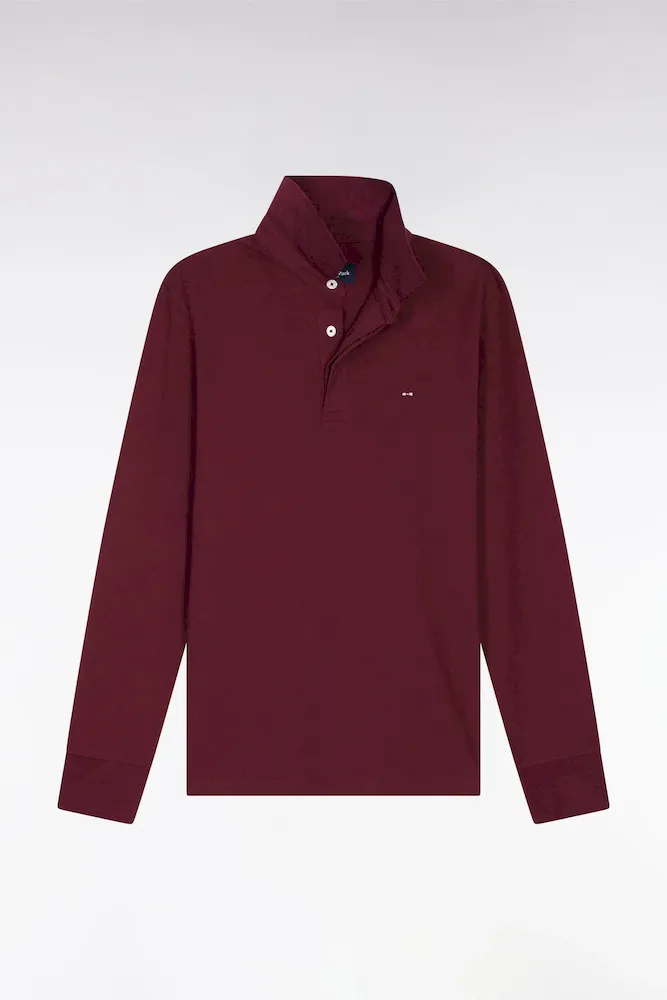 Polo à Manches Longues En Coton Stretch Bordeaux Coupe Slim