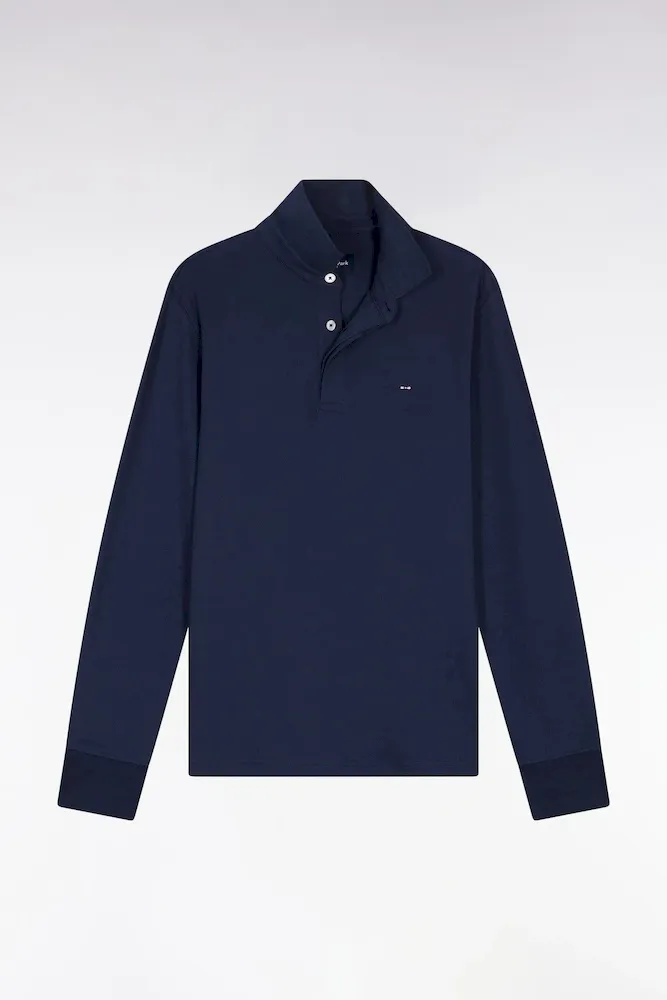 Polo à Manches Longues En Coton Stretch Gris Coupe Slim