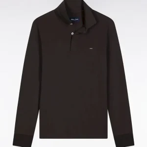 Alternative view of Polo à manches longues en coton stretch marron coupe slim