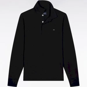 Alternative view of Polo à manches longues en coton stretch noir coupe slim