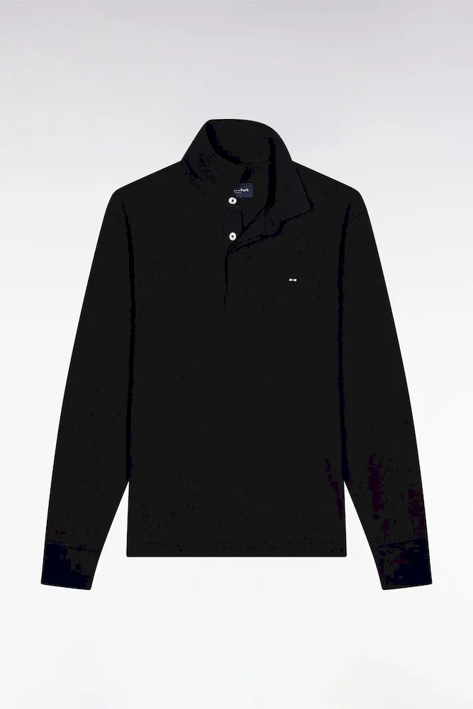 Polo à Manches Longues En Coton Stretch Noir Coupe Slim