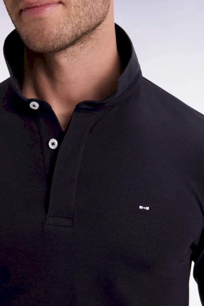 Polo à manches longues en coton stretch noir coupe slim – Bild 4
