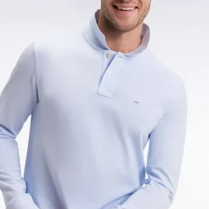 Polo à manches longues en coton Pima ciel coupe droite