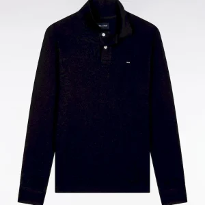 Alternative view of Polo à manches longues en coton Pima noir coupe droite