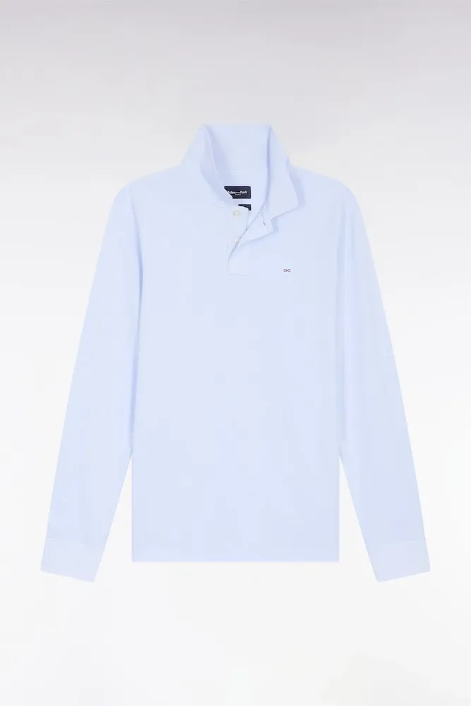 Polo à Manches Longues En Coton Pima Ciel Coupe Droite