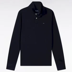 Alternative view of Polo à manches longues en coton Pima marine coupe droite