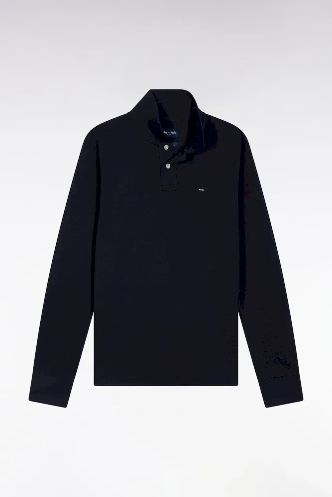 Polo à Manches Longues En Coton Pima Marine Coupe Droite