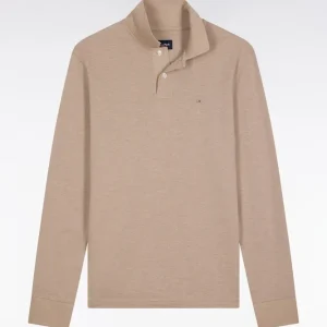 Alternative view of Polo à manches longues en coton chiné beige coupe droite