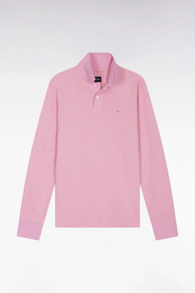 Polo à Manches Longues En Coton Chiné Rose Coupe Droite