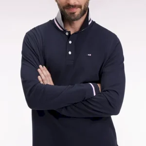 Polo à manches longues en coton marine coupe Relaxed