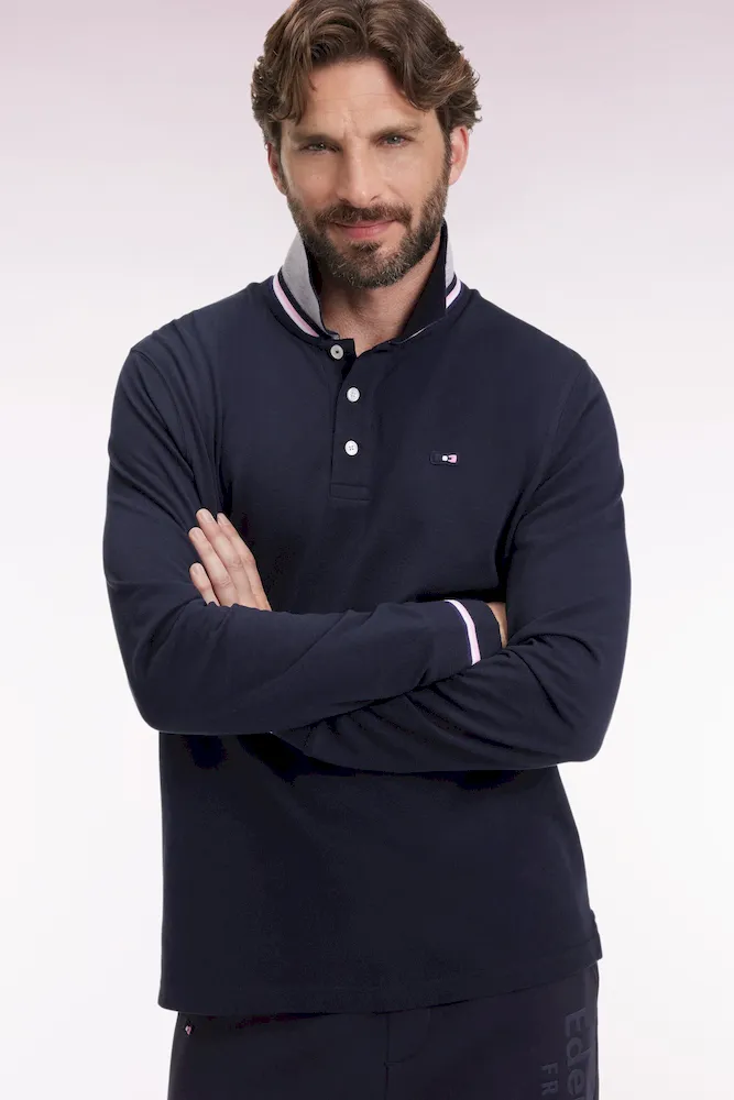 Polo à manches longues en coton marine coupe Relaxed