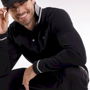 Polo à manches longues en coton noir coupe Relaxed