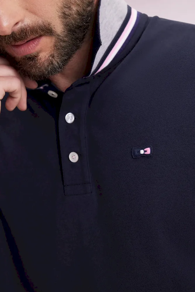 Polo à manches longues en coton marine coupe Relaxed – Bild 4