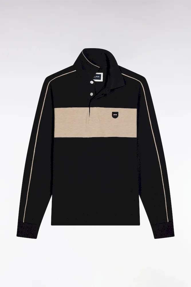 Polo tricolore à manches longues en coton stretch noir coupe slim – Bild 2